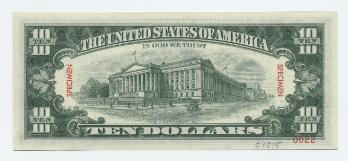 Parte trasera de un billete de $10 de la Reserva Federal (serie de 1928)