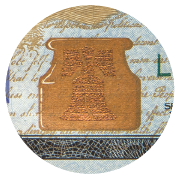 A copper inkwell with copper bell within, on the bottom of the $100 bill.